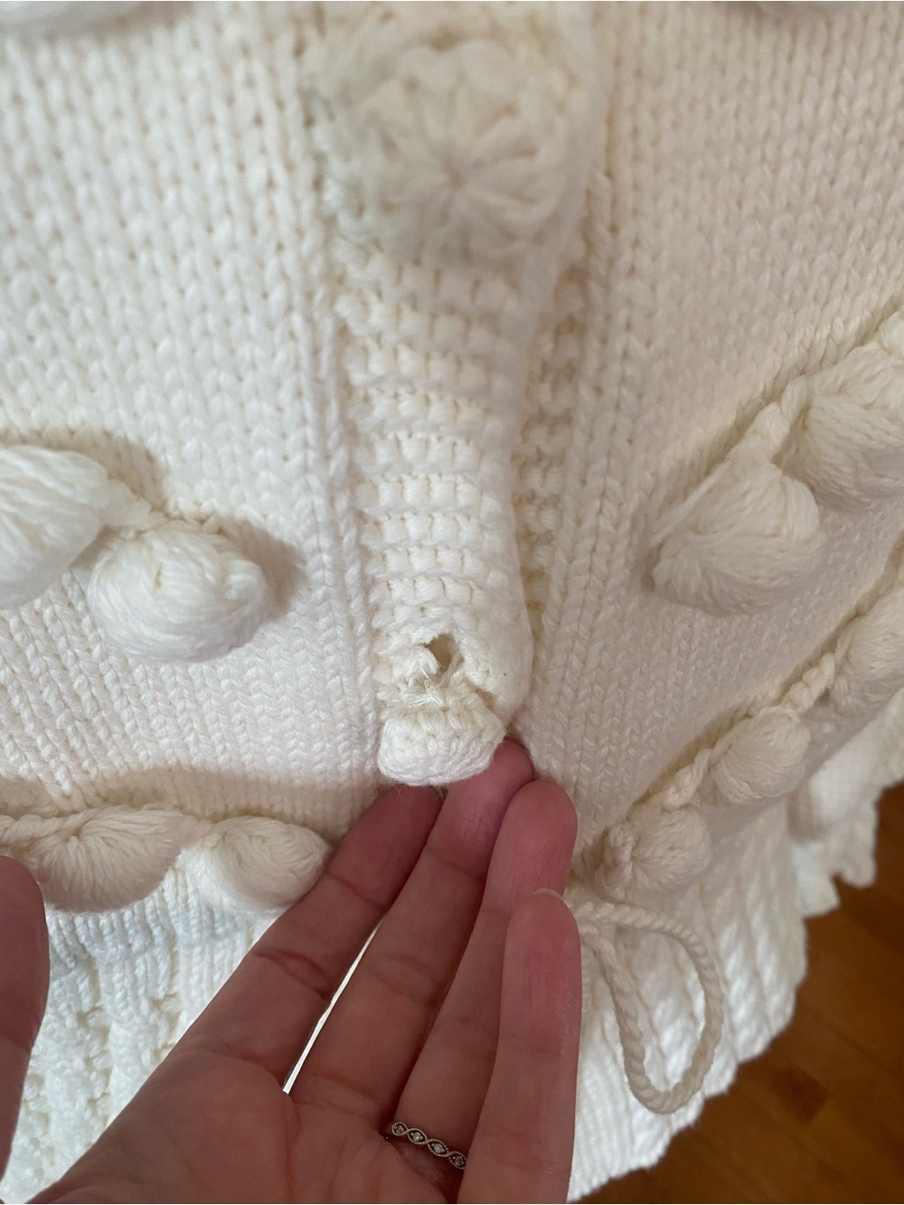 Vita Grace Ivory Bobble Knit Cardigan Balloon Sleeve Tie Waist Cotton M - Picture 7 of 16